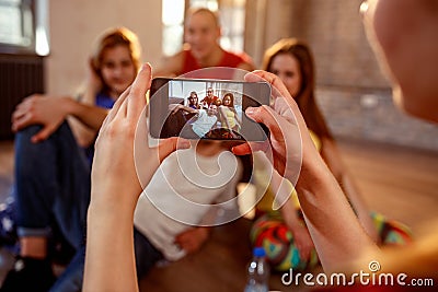 Break dance, freestyle, hip-hop and street dance concept- taking Stock Photo