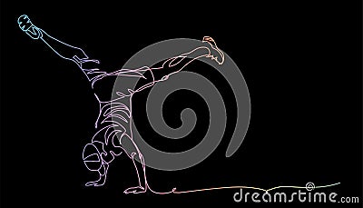 Break dance, street dance vector illustration. One continuous line art drawing of break dance pose. Colorful image on Vector Illustration