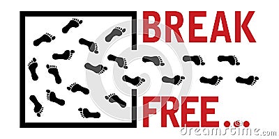 Break free concept, footprints leads out Stock Photo