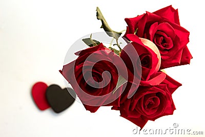 Break heart in valentine , red roses black and red heart on white background Stock Photo