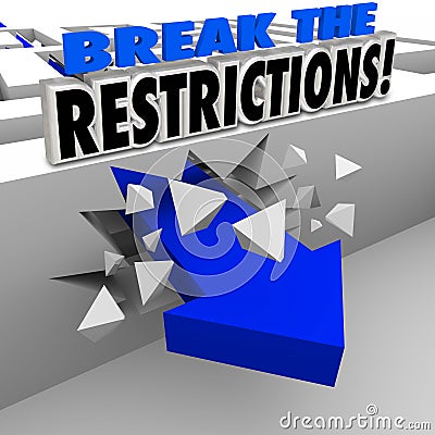 Break the Restrictions Arrow Crashing Maze Walls Stock Photo