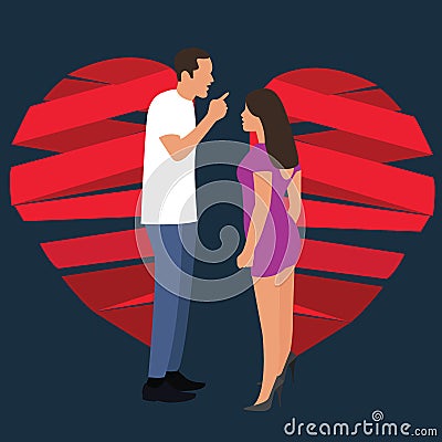 Break up relationship broken heart couple man woman fight symbol Vector Illustration