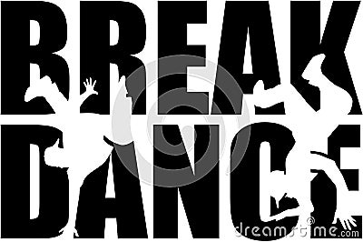 Breakdance word with cutout silhouette Vector Illustration