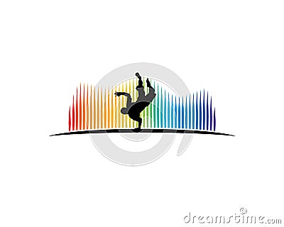 Breakdancer dancing and standing by his hands in the front of aurora borealis Vector Illustration