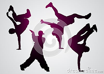 Breakdancers black silhouettes Vector Illustration