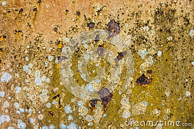 Breakdown, cracking and flaking of paint on metal sheet Stock Photo
