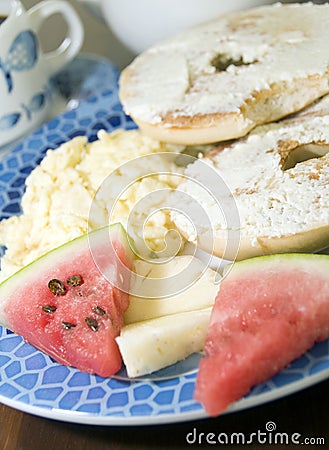 breakfast bagel cream cheese tropical fruit Stock Photo