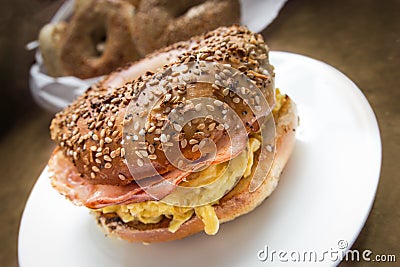 Breakfast bagel sandwich Stock Photo