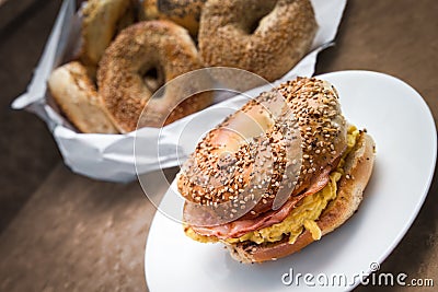 Breakfast bagel sandwich Stock Photo