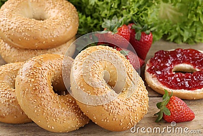 Breakfast with bagels and marmalade Stock Photo