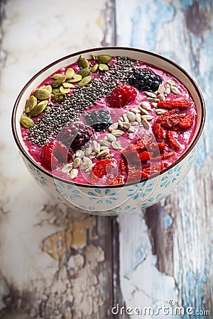 Breakfast berry smoothie bowl Stock Photo