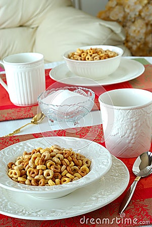 Breakfast Bowls of Cereal on a Pretty Table in the Morning Stock Photo