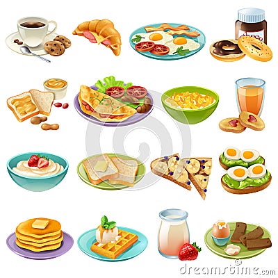 Breakfast Brunch Menu Food Icons Set Vector Illustration