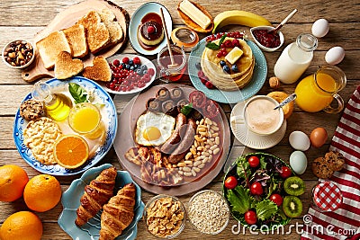 Breakfast buffet full continental and english Stock Photo