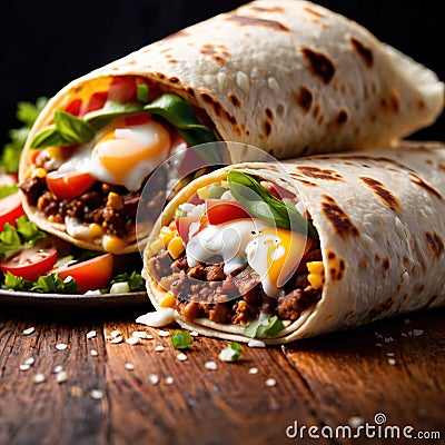 Breakfast burrito, mexican american breakfast food, convenient wrap Stock Photo