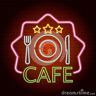 Breakfast cafe neon light icon, realistic style Vector Illustration