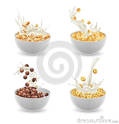 Breakfast Cereal Plates Set Vector Illustration