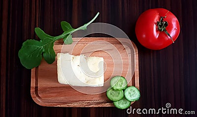 Breakfast, cheese and cucumber and tomatoes Stock Photo
