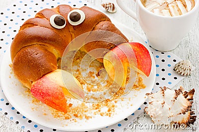 Breakfast child - french croissant crab with apple and cocoa wit Stock Photo