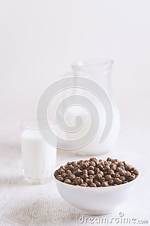 chocolate balls, fresh cows milk, Stock Photo