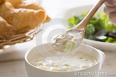 Breakfast of clam chowder Stock Photo