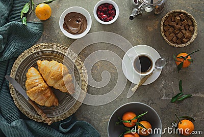 Breakfast with coffee and croissants Stock Photo