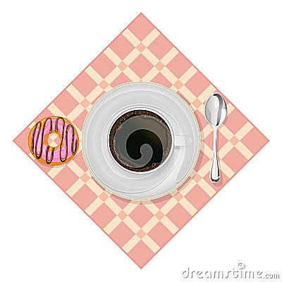 Breakfast Coffee Cup and Donut Vector Illustration