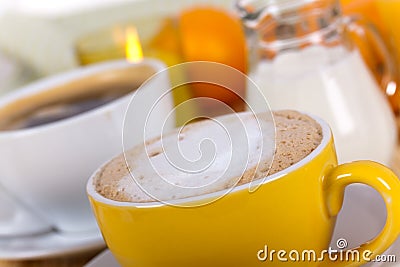Breakfast with coffee,milk and orange juice Stock Photo