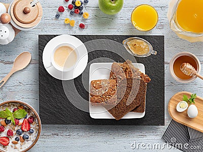 Breakfast with coffee and Wholemeal rolls, 3d Illustration Stock Photo