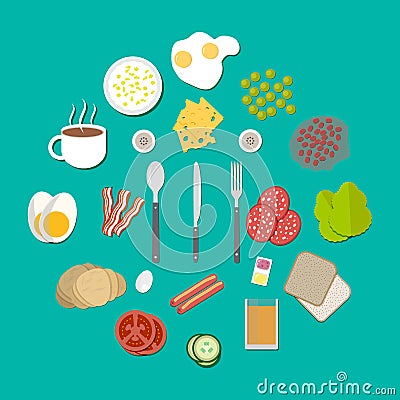 Breakfast components set Vector Illustration