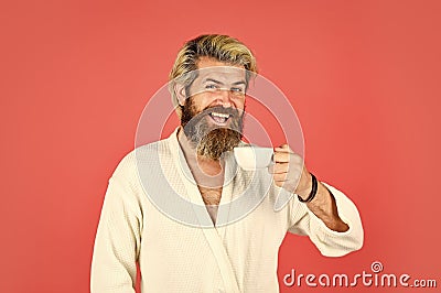 Breakfast concept. Morning begins with coffee. Understanding Your Daily Rhythms. Bearded man with mug. Man with beard in Stock Photo