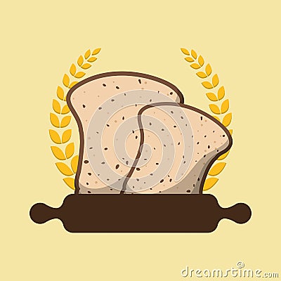 breakfast cooking roller halved bread laurel badge Cartoon Illustration