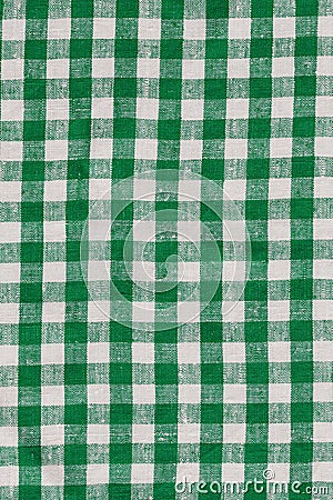 Natural Linen Country Plaid Tartan Kitchen Fabric Material Abstract Check Texture Background Texture, Green And White Stock Photo