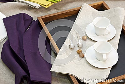 Breakfast cups on a tray Stock Photo