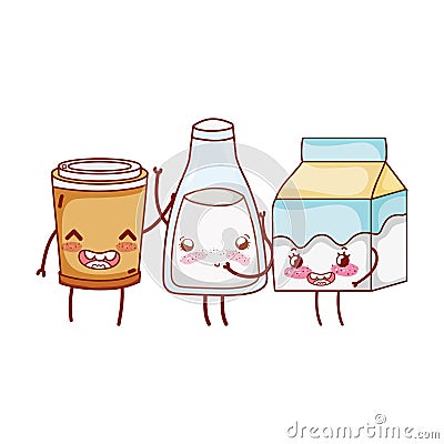 Breakfast cute plastic cup milk bottle and cartoon Vector Illustration