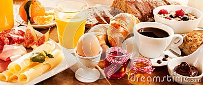 Breakfast feast on table Stock Photo