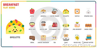 Breakfast flat style icon set Vector Illustration