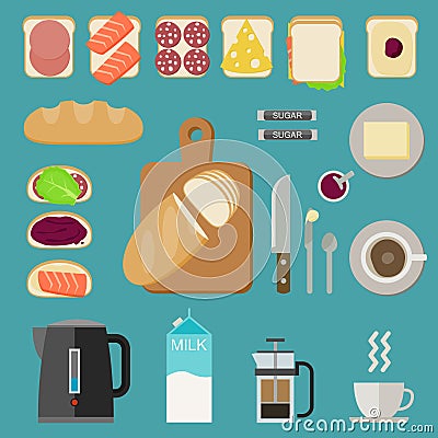 Breakfast food. Vector Illustration