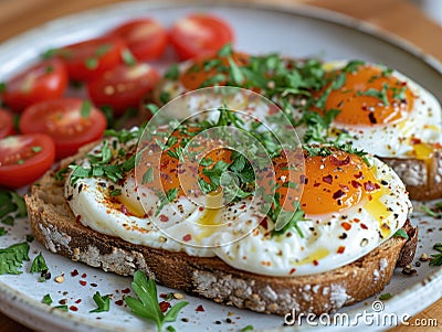 breakfast fried eggs in a plate Cartoon Illustration