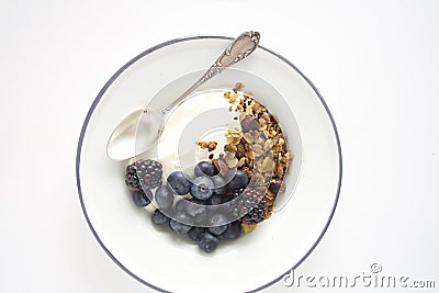 Breakfast with granola, yogurt and fruit Stock Photo