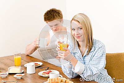 Breakfast happy couple enjoy fresh morning Stock Photo