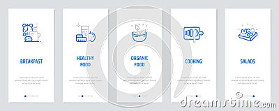 Breakfast, Healthy, Organic food, Cooking, Salads Vertical Cards with strong metaphors. Vector Illustration