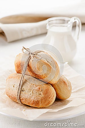 Breakfast - homemade bread with milk Stock Photo