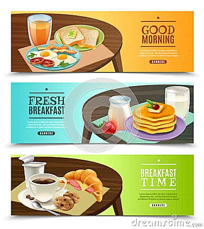 Breakfast Horizontal Banners Set Vector Illustration
