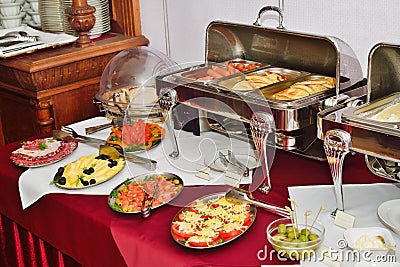 Breakfast at the hotel. Breakfast Buffet. Stock Photo