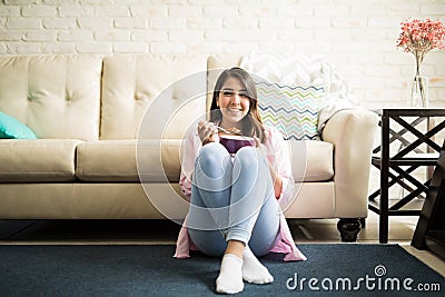 Breakfast in the living room Stock Photo