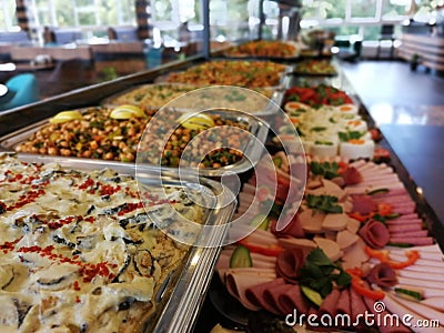 Breakfast and meals in open buffet Stock Photo