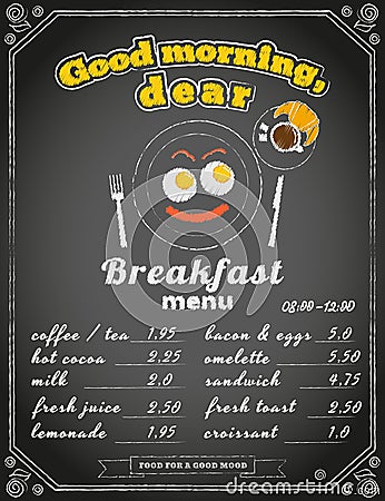 Breakfast menu on the chalkboard Vector Illustration