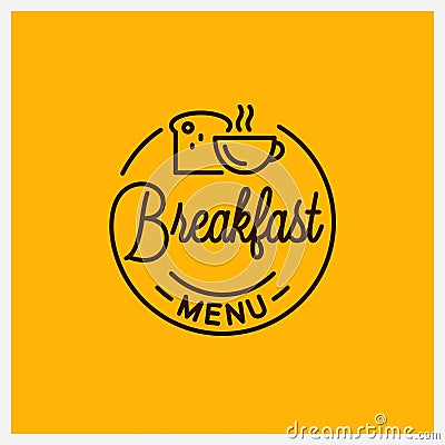 Breakfast menu logo. Round linear of coffee cup Vector Illustration