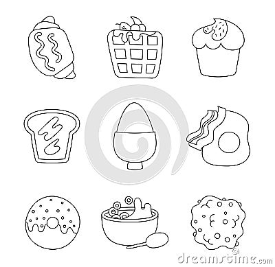 Breakfast morning. Coloring Page Vector Illustration